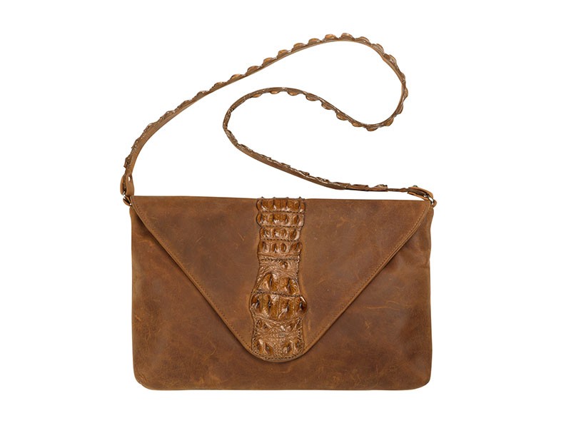 Envelope Clutch Sling -Leather With Croc Handle On Body Envelope Clutch Sling -Leather With Croc Handle On Body